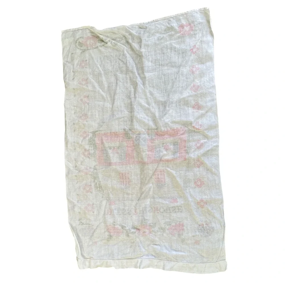 Vintage 1973 Calendar Linen Tea Towel BLESS THIS‎ HOUSE Distressed Trees Flowers